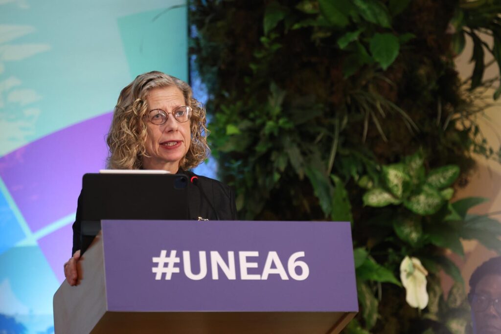 Inger Andersen, diretora executiva do Programa das Nações Unidas para o Meio Ambiente (PNUMA), durante a sessão de abertura da 6ª sessão da Assembleia Ambiental da ONU (UNEA-6) em Nairóbi, Quênia, em 26 de fevereiro de 2024.