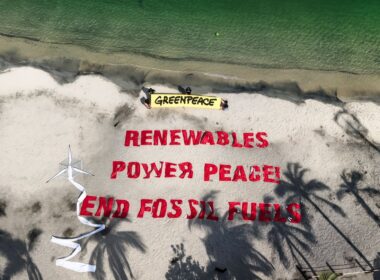 Intervenção na praia de Santa Marta durante a Conferência sobre Transição Energética © Sergio Calderón Cortés/Greenpeace